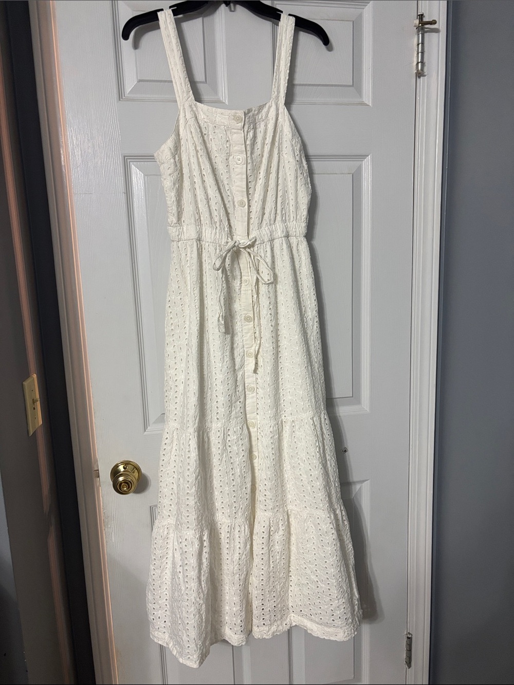 Vintage GAP White Eyelet Button-Front Tiered 100% Cotton Maxi Dress Size 4